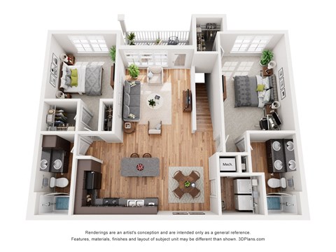 Floor plan for 2 beds, 2 baths, 1185 sqft
